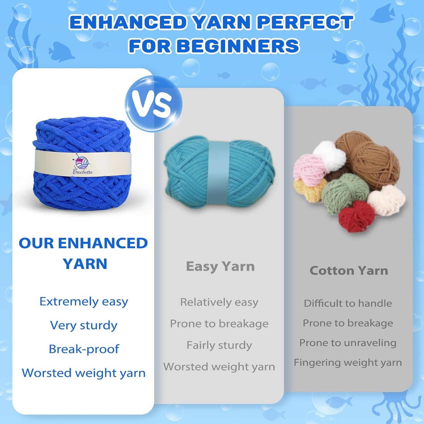 Crochet Kit for Beginner, Upgraded Easy Yarn Crochet Starter Kit w Step-by-Step Video Tutorials, Beginner Crochet Kit for Adults & Kids, Men & Women, Complete Kit Included, 3Pack Whale Family