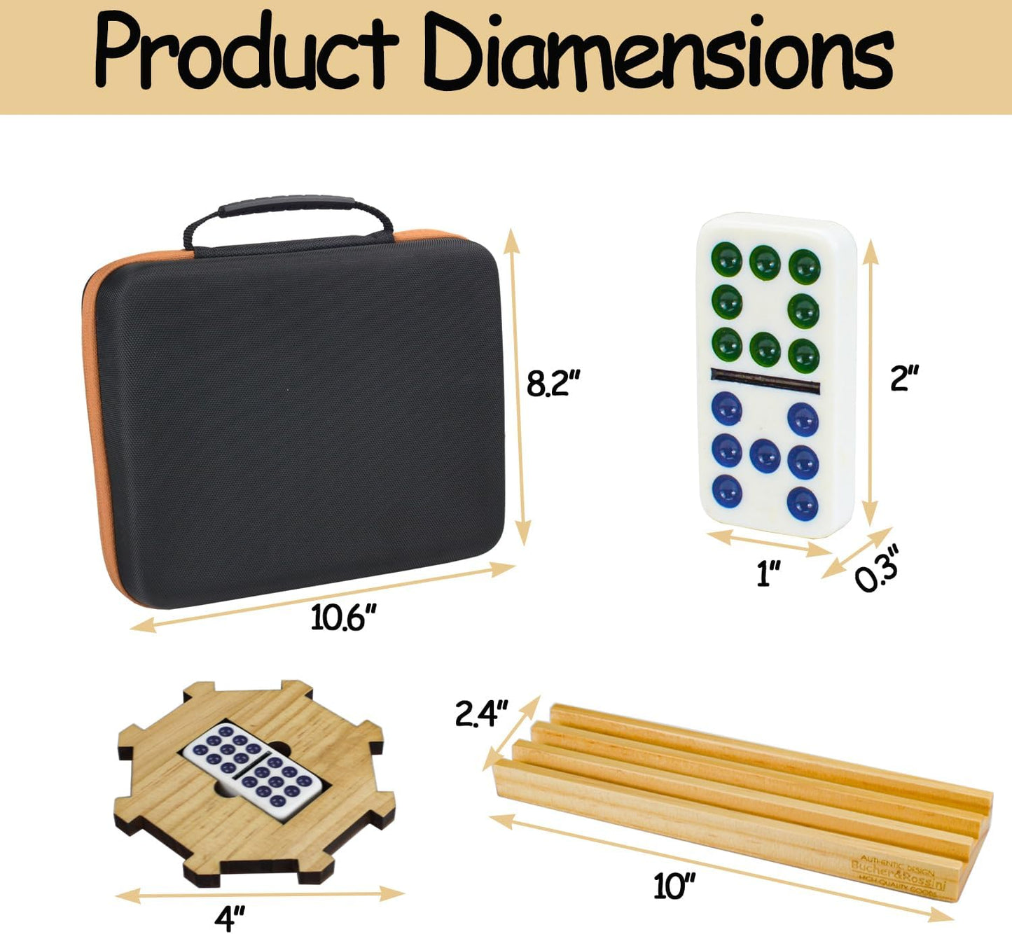 Bucher&Rossini Dominoes Set Double 12 with 4 Racks for Adults Kids, Mexican Train Dominoes Set Double 12, Mexican Train Dominoes (Double 12)