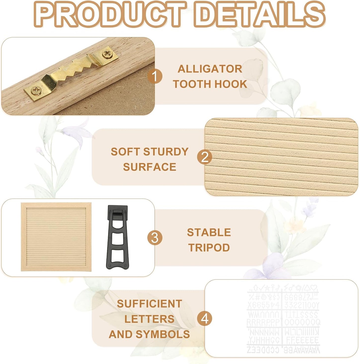 PATIKIL Felt Letter Board, 10x10Inches Khaki Wooden Changeable Message Board with Storage Bag Stand for Kitchen Menu Classroom Farmhouse Decor Notes, White Letter