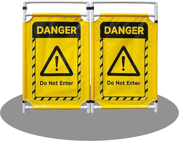 Safety Caution Barricade 2Panels Foldable Security Signs With PVC Tarp Removable Safety Barrier Wet Floor Guard Symbol Clear Printing Safety Fence(Yellow)