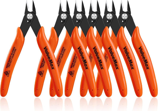 ValueMax Flush Cutters 12 Pack, 5" Micro Precision Side Cutter Pliers Spring-loaded, Small Diagonal Cutters for Jewelry Making, Electronics, Zip Ties, Model Craft