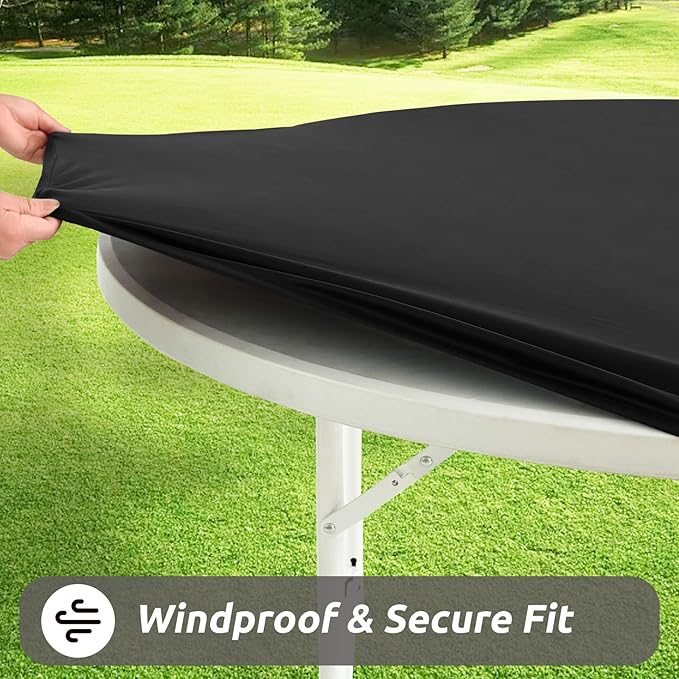 LURKA Round PU Leather Table Cover/Tablecloth with Elastic Hem – Waterproof, Oil-Proof, Scratch-Resistant, Wipeable Spill Protector for Dining Table, Kitchen, Outdoor Party (Black, 4FT-Round)