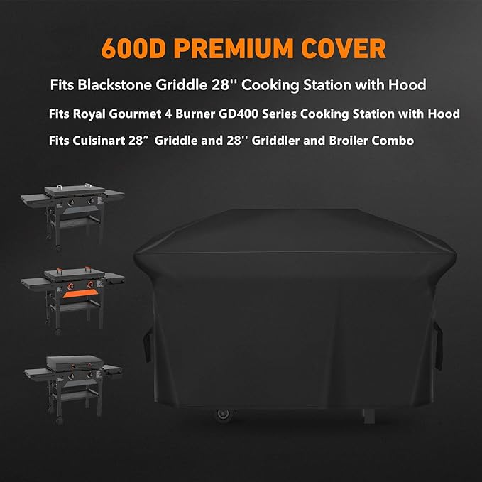 ZBXFCSH Heavy Duty 600D Griddle Cover Compatible with 28‘’ Blackstone Griddle 5483 and Royal Gourmet 4 Burner GD400 Series Cooking Station with Hood Also fits Cuisinart 28” Griddler