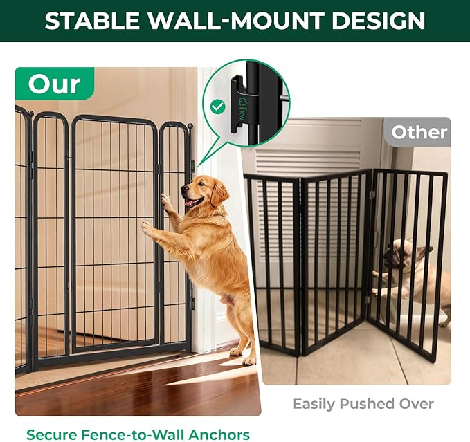 FXW Dog Gate Extra Wide Designed for Indoor Use, Adjustable Width Up to 111-inch Wide (40" H 4 Wire Panels for Medium and Large Dogs), Black