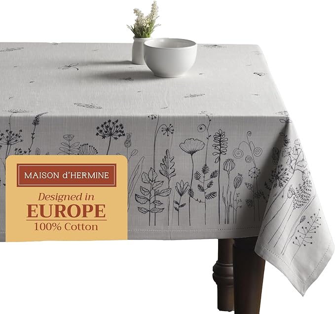 Maison d' Hermine Table Cloth Rectangle Table 100% Cotton 54 x 72 Inches Tablecloth Reusable Decorative Everyday Use for Dining Room, Farmhouse, Home, Party, Festive & Wedding Spring Summer - Flore