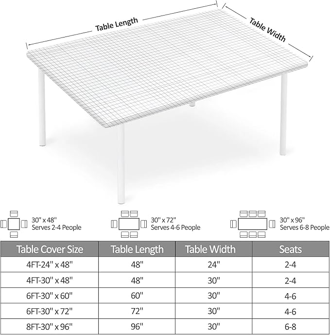 Rectangle Table Cloth Cover Waterproof Elastic Fitted Polyester Fitted Tablecloths for 6 Foot Tables for Indoor,Picnic, Camping, Outdoor （60" x 30"，White Grid）