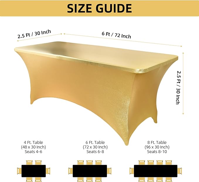 10-Pack 6ft Spandex Table Covers for Rectangle Standard Folding Tables - Wrinkle Resistant Stretch Tablecloths - Ultimate Fitted Table Protector for Parties, Banquet, Wedding