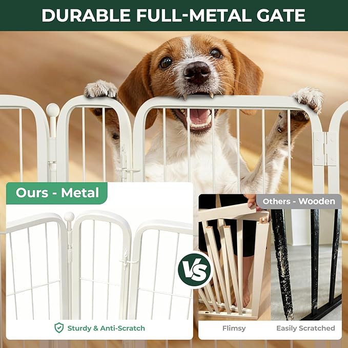 FXW Dog Gate Extra Wide Designed for Indoor Use, Adjustable Width Up to 111-inch Wide (32" H 4 Wire Panels for Small and Medium Dogs), White