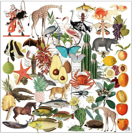 Vintage Vellum Stickers Floral Plants Elements Scrapbooking Supplies Flowers Botanic Natural Translucent Paper Self-Adhesive Junk-Journal Items (Animal World)