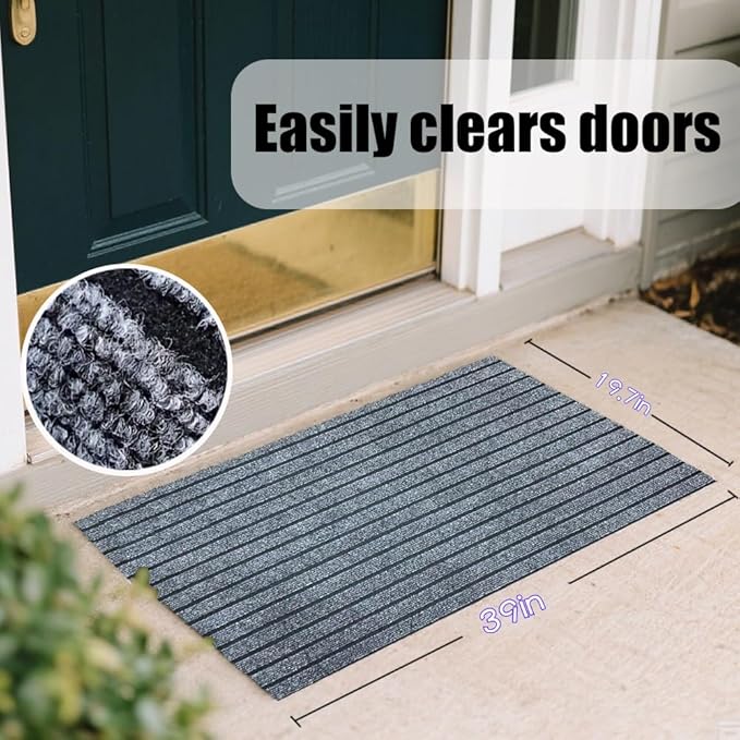 Antenat 2-Pack Door Mat,Low Profile Indoor Outdoor Entryway Mats, Durable Floor Mats for Shoe,Front Door, Home,Patio, Camping, 19.7x39inches, 2-Pack Gray