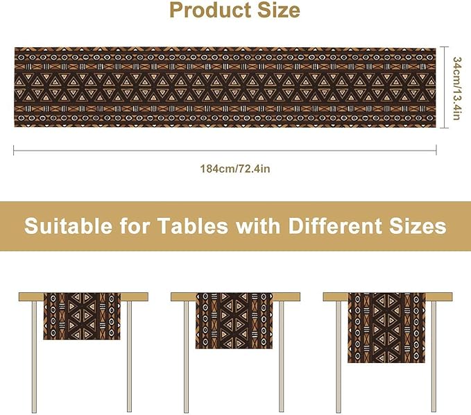 African Table Runner, Geometric Motifs Southwestern Native Tribal Ethnic Table Runner for Dining Kitchen Farmhouse Party Coffee Home 13x108in