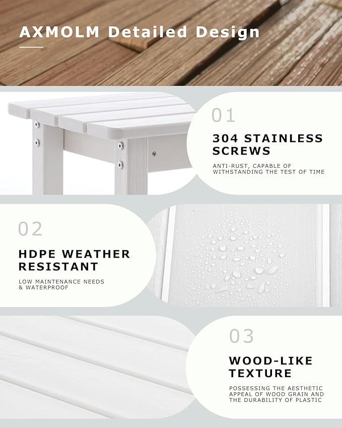 3 Piece HDPE Outdoor Bar Height Table and Chairs Set of 2 Includes High Top Patio Table and Chairs, Outside Patio Bar Set for Bistro,Balcony,Backyard,Poolside (White, 3 Piece)