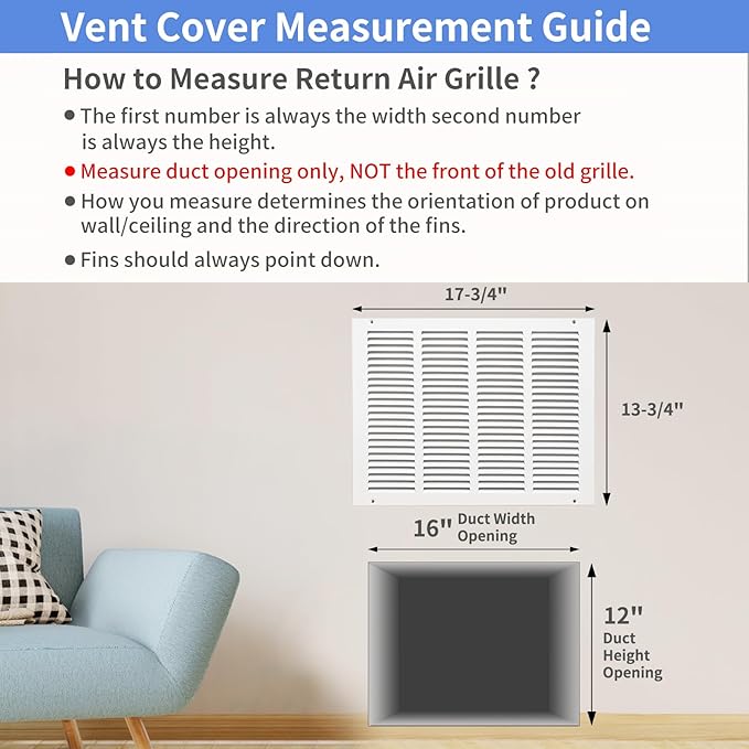 16"W x 12"H [Duct Opening Size] Steel Return Air Grille, Air Return Vent Cover for Ceiling and Sidewall - HVAC Air Vent Covers - [Outer Dimensions: 17.75"W x 13.75"H]