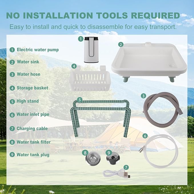 Portable Sink, Portable Hand Washing Station with Electronic Faucet, Easy Setup, Indoor and Outdoor Use, Ideal for Dishwashing, Camping Hygiene, Gardening and More