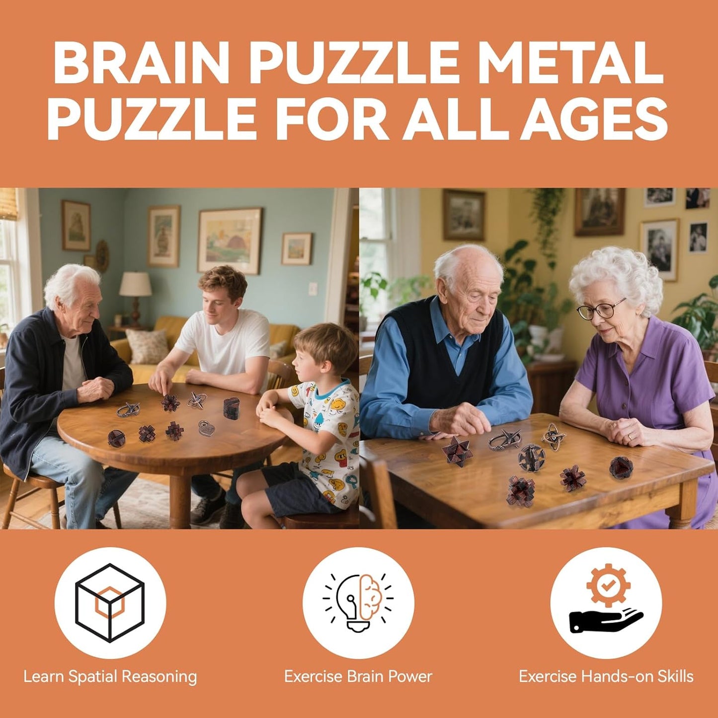 8 Pcs Brain Teaser Puzzles for Adults Teens - Wooden Puzzles 3D Puzzle Game Toys for Adults Teens - Metal Unlock Interlocking Puzzle Adult IQ Education Smart Toys