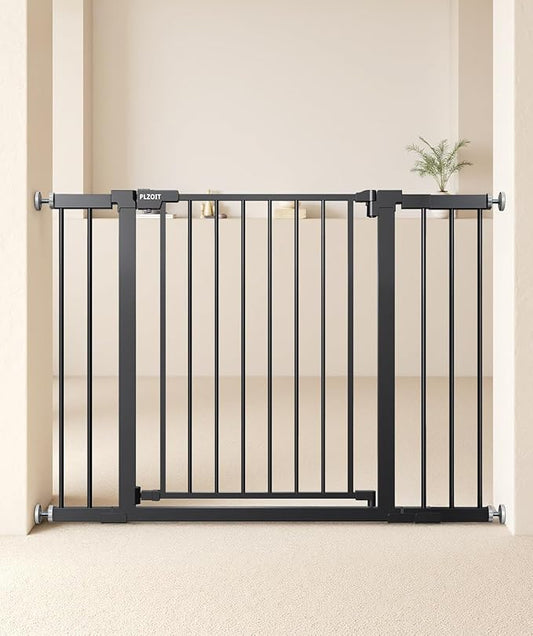 29.5-46" Extra Wide Baby Gate for Stairs, Dog Gate for Doorways, Walk Thru Auto Close Metal Pet Gate for The House, Stairs and Doorways Child Gate Pressure Mounted Safety Gate Indoor - Black