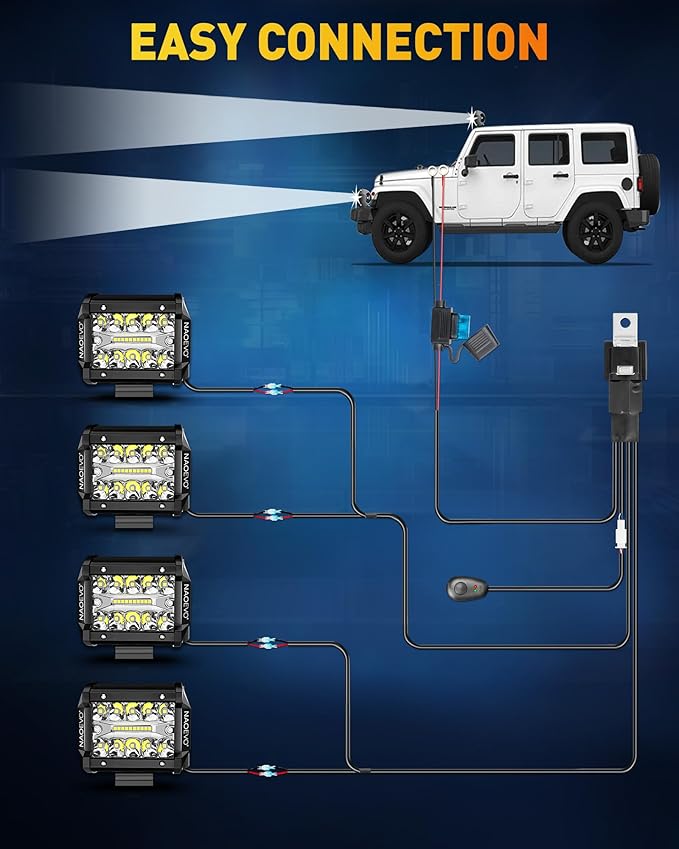 NAOEVO 4 Inch LED Pod Lights, LED Off Road/Driving/Fog Lights with Spot&Flood Combo, Cube Pods for Truck Tractor Boat ATV UTV, 4 Pcs with 4 Leads Wiring Harness (White)