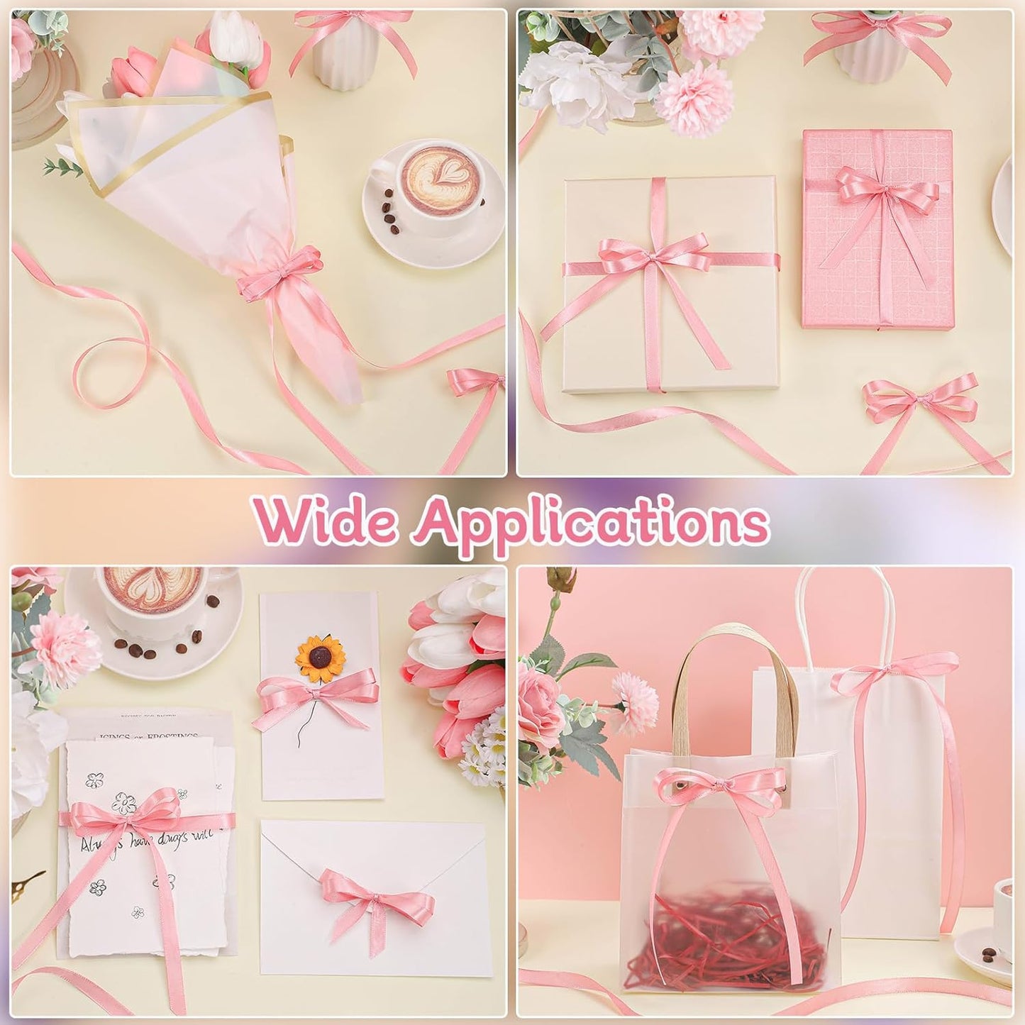 120 Yards Pink Ribbon 3/8 Inch Craft Thin Satin Ribbons for Cake Bows Lei Hair Scrapbook Gift Wrapping Wedding Party Card Christmas Decorations