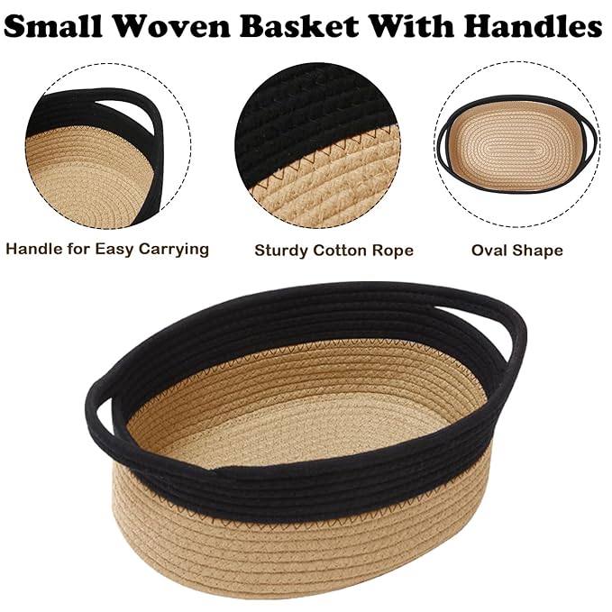 Gift Basket with Gift Bag and Ribbons,Small Rope Woven Shelf Storage,Baskets for Gifts Empty,Birthday,Baby Shower,Decorative Organizer Box with Handles(Black&Jute)