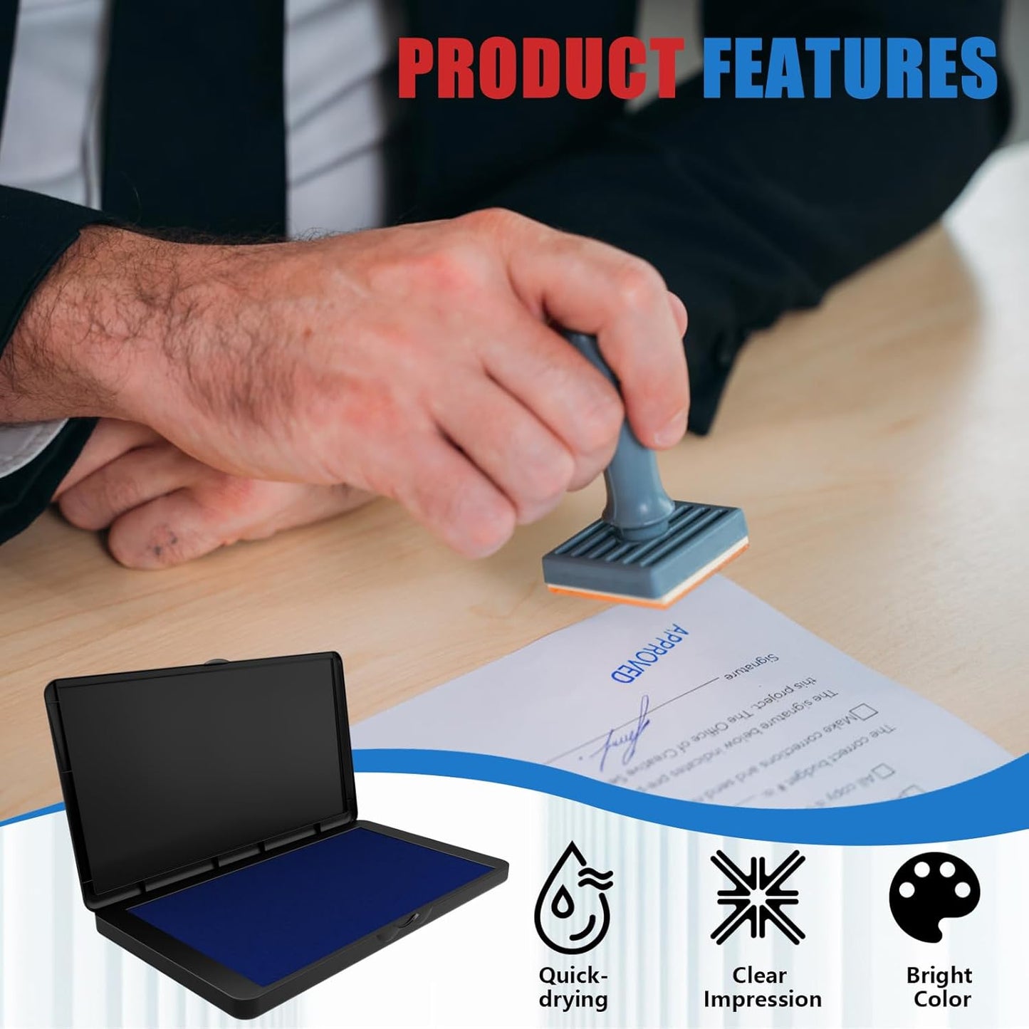 Large Stamp Pad, 6.1 x 3.4 Inch Blue Ink Pad Premium Quality Felt Pad Rubber Stamp Ink Pad for Office, Home