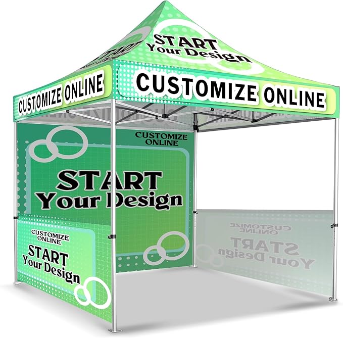 10x10FT Custom Pop Up Canopy Tent with Logo Personalized Trade Show & Event Heavy Duty Aluminum Folding for Outdoor Markets, Business Branding Advertising (Top Canopy+1 Full Wall+2 Half Walls)