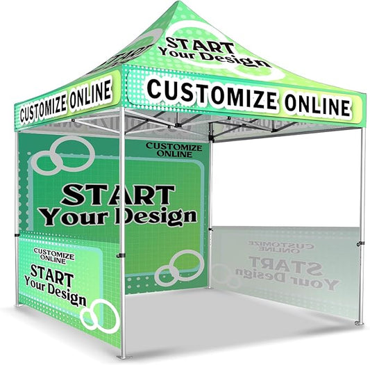 10x10FT Custom Pop Up Canopy Tent with Logo Personalized Trade Show & Event Heavy Duty Aluminum Folding for Outdoor Markets, Business Branding Advertising (Top Canopy+1 Full Wall+2 Half Walls)