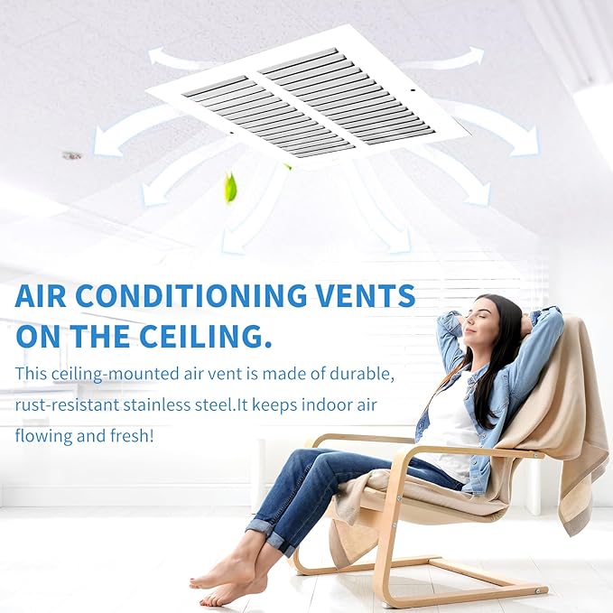 24x6 Return Air Grille (Duct Opening Size), Air Return Vent Cover, AC Vent Cover, Cold Air Return Vent Cover, Flat Return Air Grilles, Outer Dimensions:25.75"W x 7.75"H (24"Wx6"H, Duct Opening)