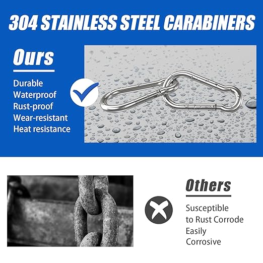 Small Carabiner Clip Hooks, 50pcs 1.57 inch Carabiners Heavy Duty, 304 Stainless Steel Spring Snap Hook Fits Camping Hiking, Metal Clips for Rope Chain Keys Rings