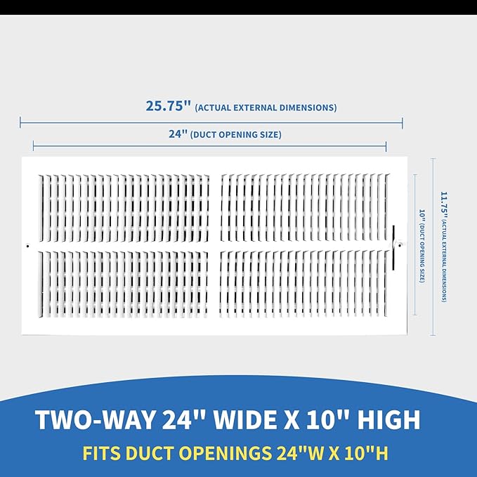 24x10 Vent Register [Duct Opening],Vent Covers for Home Ceiling,Two-Way Ventilation Register,Adjustable Solid Steel Wall Register Vent Cover (24"W x10"H [Duct Opening])