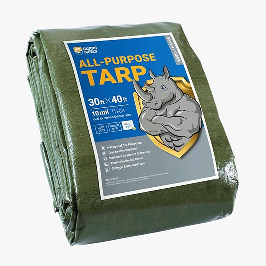 GUARD SHIELD Heavy Duty Tarp 30x40 Feet Green Multi Purpose Thick Waterproof Poly Tarp Cover 10mil