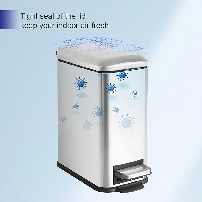 Bathroom Trash Can，5L/1.3 Gallon Trash Can with Removable Liner Bucket, Foot Pedal, Stainless Steel Small Garbage can with Lid for Bathroom,Bedroom,Home Office,Silver