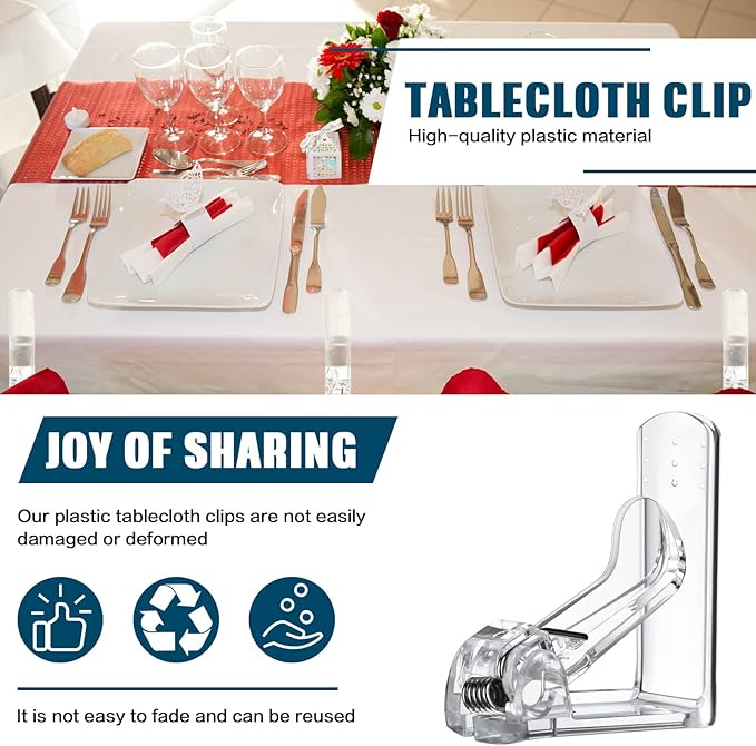 Jetec 6 Pieces Clear Tablecloth Clips Plastic Loaded Table Cover Holder Clamps Table Linen Clips for Christmas Birthday Camping Picnic Wedding Restaurant Outdoor Hosting Essentials