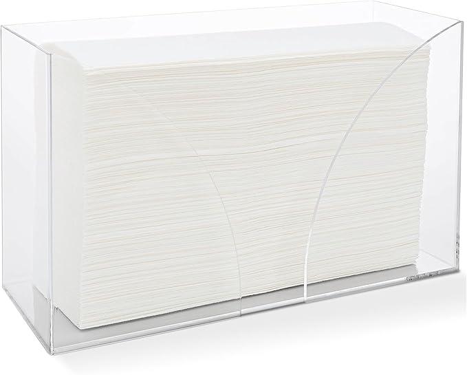 Acrylic Paper Towel Holder Countertop - Clear Folded Hand Towel Dispenser for Bathroom & Kitchen - Fits Multifold, Z-Fold, C-Fold Napkins - Small Space Organization Guest Tray