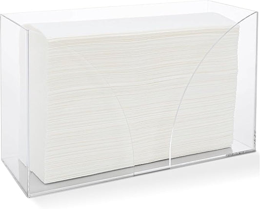 Acrylic Paper Towel Holder Countertop - Clear Folded Hand Towel Dispenser for Bathroom & Kitchen - Fits Multifold, Z-Fold, C-Fold Napkins - Small Space Organization Guest Tray