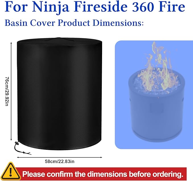 Fire Pit Cover for Ninja Fireside360, 600D Round Oxford Water-Resistant Dust Leaf Proof Firepit Heater Cover Outdoor Protect Accessories Reinforced Handle Drawstring Hem
