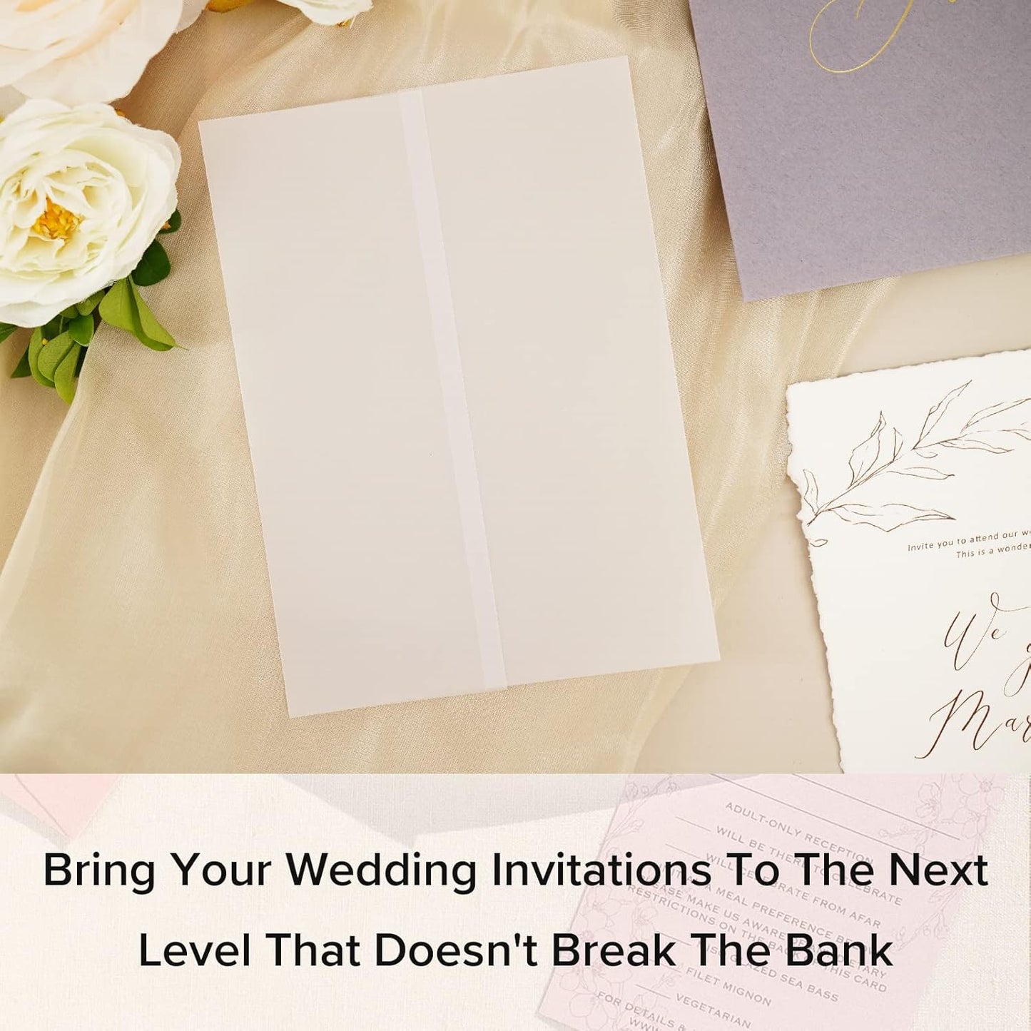 Puremigo 60 Pack Luxury Pre-Folded Vellum Jackets for 5x7 Invitations - Vellum Paper 5x7 Jackets - 115GSM Wedding Invitations Wraps - Transparent