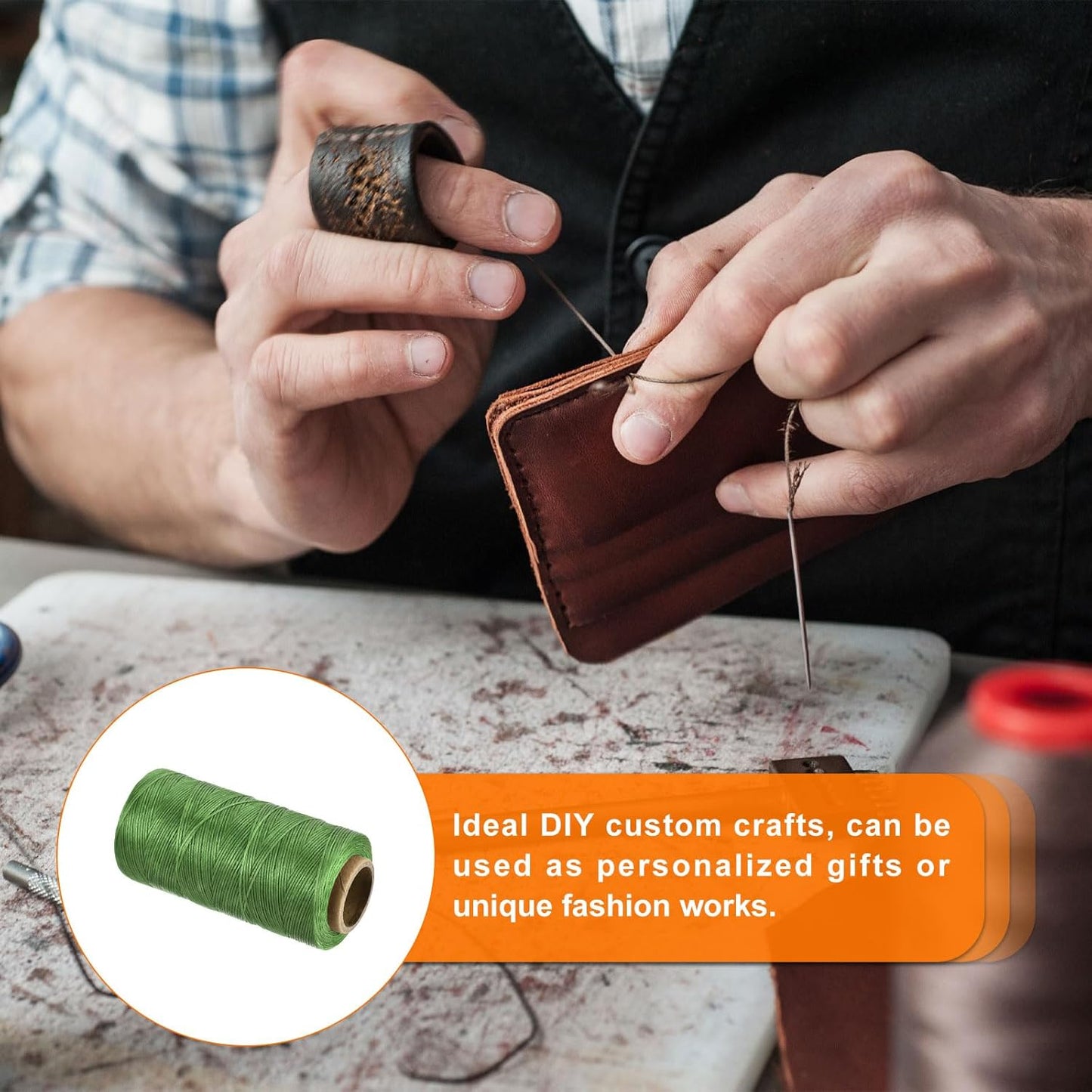 MECCANIXITY Waxed Thread,197 Yard 1mm 210D Flat Wax Thread Polyester Waxed String for Leather Sewing Hand Weaving Book Binding Home Decoration,Green