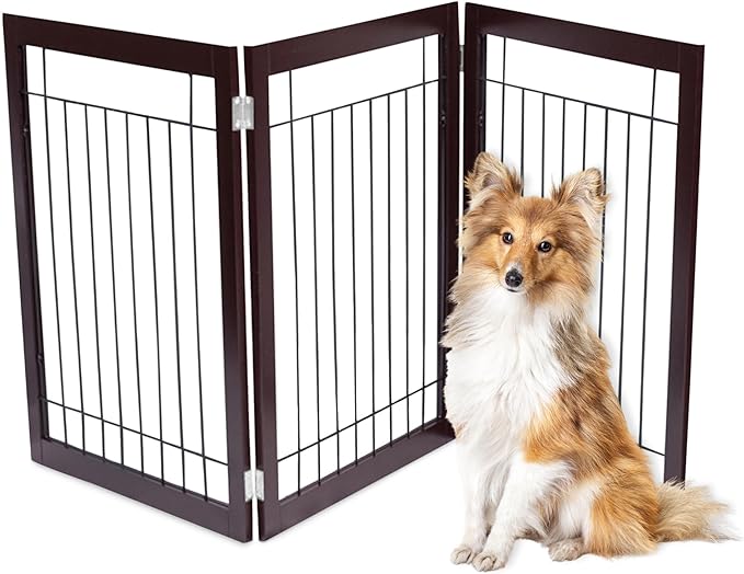 INTERNET'S BEST Dog Gate - Indoor Pet Safety Divider - Portable Free Standing Doggy Barrier for Stairs, Doorways, and Hallways - Tall Puppy Fence - No Drilling Needed - 3 Panel, 30 Inch - Espresso