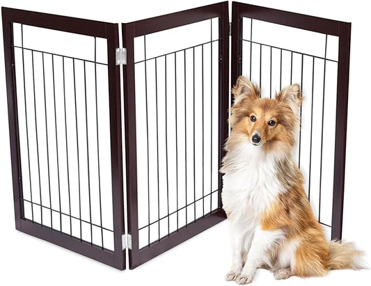 INTERNET'S BEST Dog Gate - Indoor Pet Safety Divider - Portable Free Standing Doggy Barrier for Stairs, Doorways, and Hallways - Tall Puppy Fence - No Drilling Needed - 3 Panel, 30 Inch - Espresso