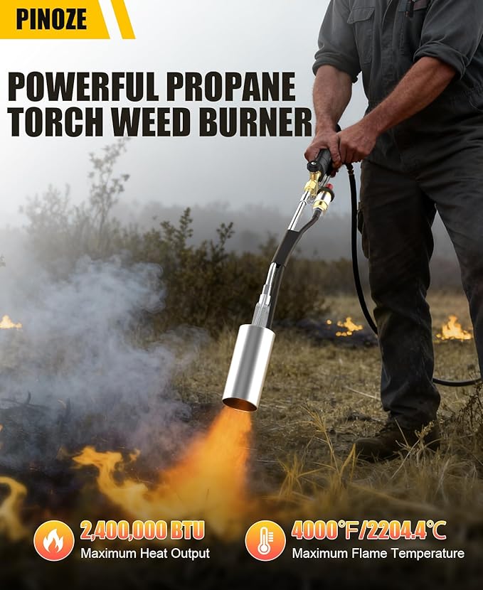 Propane Torch Weed Burner - 2,400,000 BTU Heavy Duty Blow Torch with Igniter & 10FT Hose, Flamethrower with 1LB Cylinder Adapter & Flame Control/Turbo Trigger for Weeding Wood Ice Snow Roof BBQ