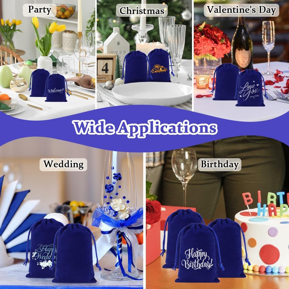 Shintop 20pcs Velvet Gift Bags, 4x6inch Blue Jewelry Bags Drawstring Coin Pouches for Dice Custom Packaging