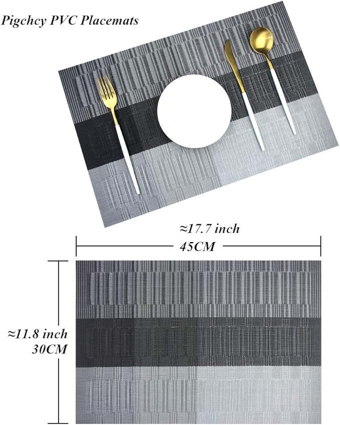 PIGCHCY Placemats,Washable Vinyl Woven Table Mats,Elegant Durable Placemats for Dining Table Set of 4 (Black)
