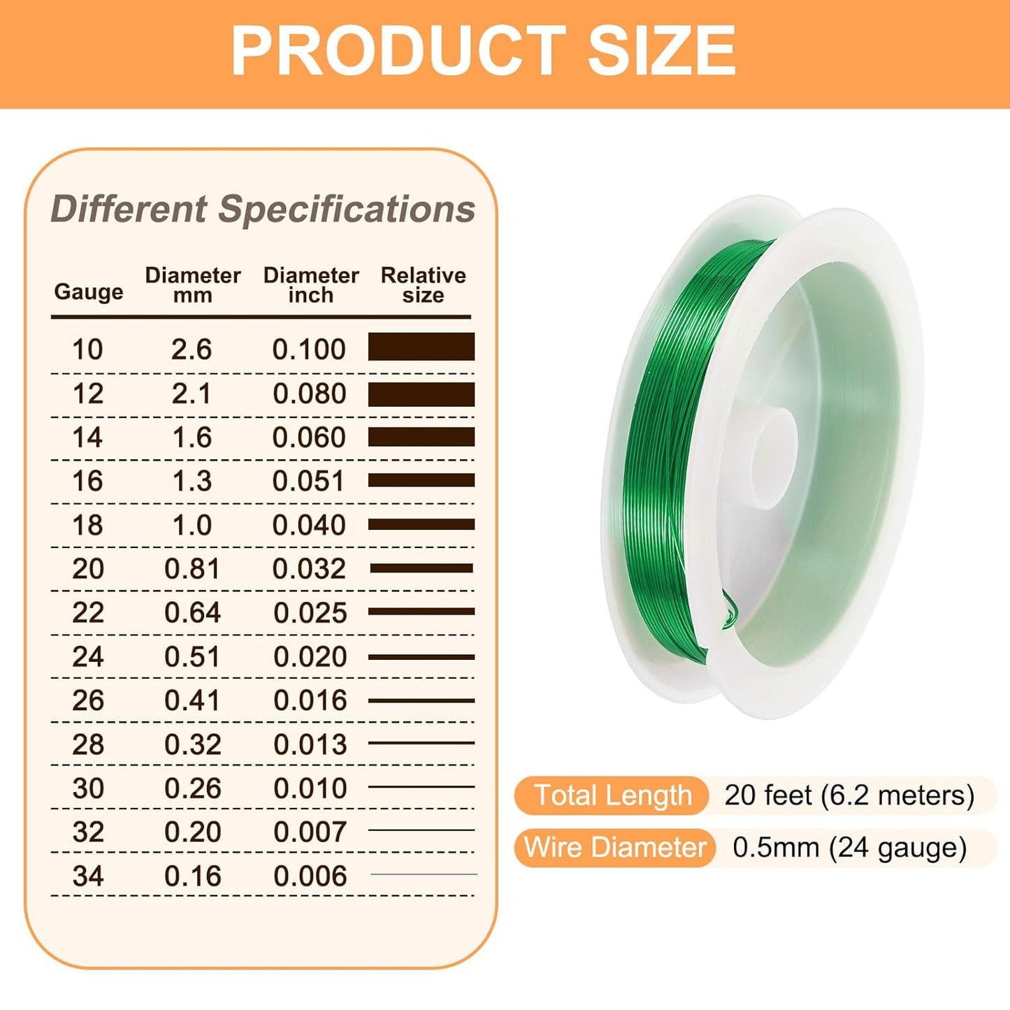 HARFINGTON 20ft Jewelry Wire, 24 Gauge (0.5mm) Brass Craft Soft Metal Tarnish Resistant Copper Beading Wire for Jewelry Making Supplies Crafting, Green