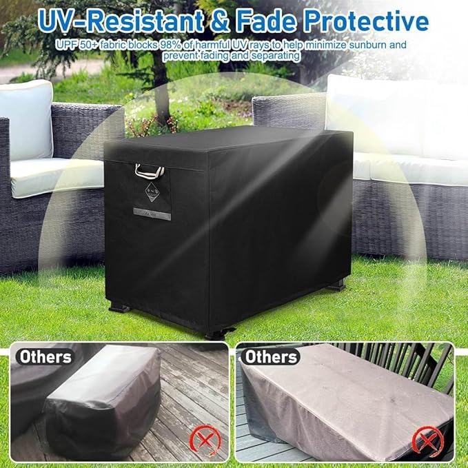 QH.HOME Fire Pit Cover Rectangular Super Waterproof 42" L x 24" W x 24" H, UPF 50+ Outdoor Fire Pit Table Cover 600D Strong Tear Resistant and Fading Resistant for Rectangular Fire Pit - Black
