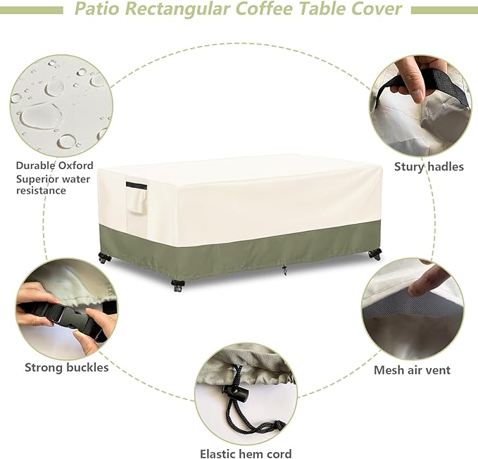 Outdoor Coffee Table Cover 42 W x 26 D x 16 H Inches,600D Heavy Duty Waterproof Outdoor Table Cover,Patio Rectangle Table Covers,Beige