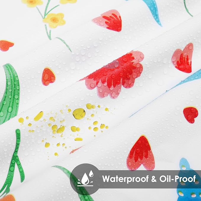 2 Pcs Round Picnic Tablecloth, Waterproof Elastic Fitted Table Covers, Elastic Edge Table Cover Indoor Outdoor Round Fits 43"-55" Round Table Cloth, Oilproof Wipeable Protector for Camping (Flower)