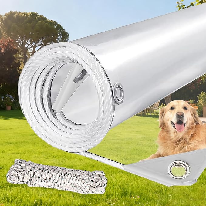 Clear Tarps Heavy Duty PVC, Transparent Tarp Durable Waterproof Dustproof Windproof, Tarpaulin with Grommets & Ropes for Greenhouse, Patio, Garden, Pavilion, Chicken, Porch, Outdoor (3.3' x 8.2')