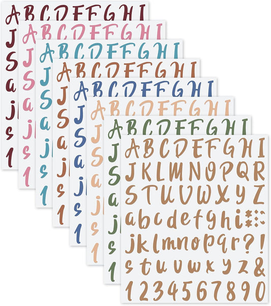 Outus 576 Pieces 8 Sheets Letters Stickers Self Adhesive Vinyl Letter Alphabet Number Stickers Mailbox Numbers Sticker, Decals for Classroom Decor, Sign, Door(Delicate Colors,1 Inch)