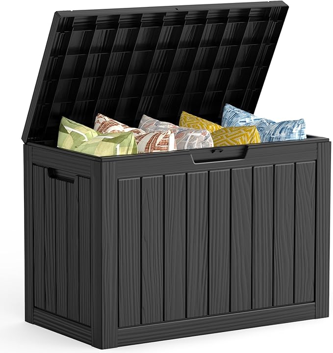 Mars Villa 45 Gallon Outdoor Storage Box, Resin Deck Box Waterproof, Storage Chest for Outside Patio Furniture Cushions, Pool Supplies, Garden Tools, UV Resistant and Weatherproof, Black