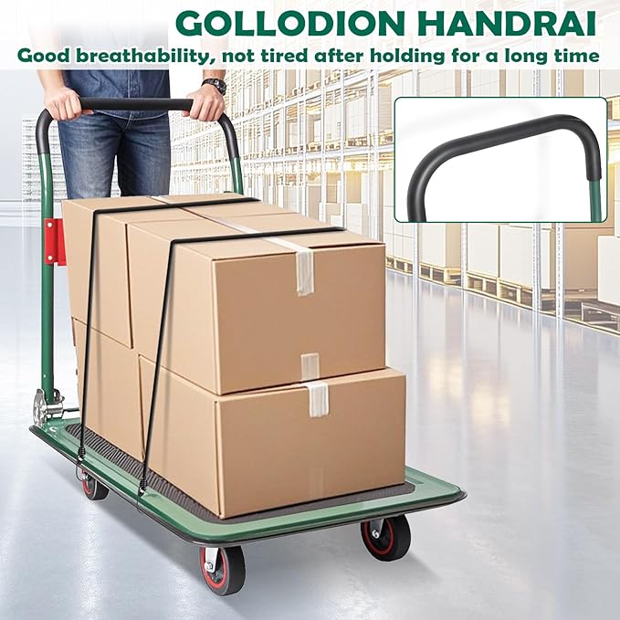 LEADALLWAY Foldable Push Cart Platform Cart (Green 330lbs with 2 Ropes, 28.7x18.5x32.3inches)